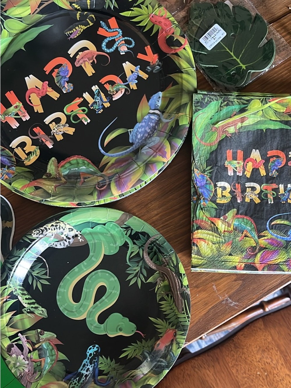 Jungle Snake Themed Happy Birthday Party Plates & Napkins - Black/Green